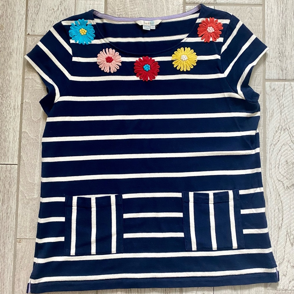 Boden Navy and White Striped Short Sleeve Top